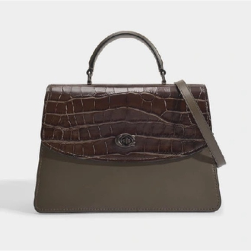 Coach Parker Top Handle 32 Bag - Army Green & Croc with Gunmetal Hardware